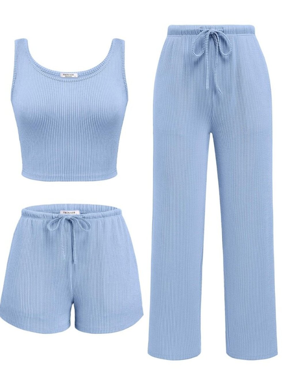 Women's 3 Piece Lounge Set Soft Twisted Rib Knit Summer Vacation Outfits Crop